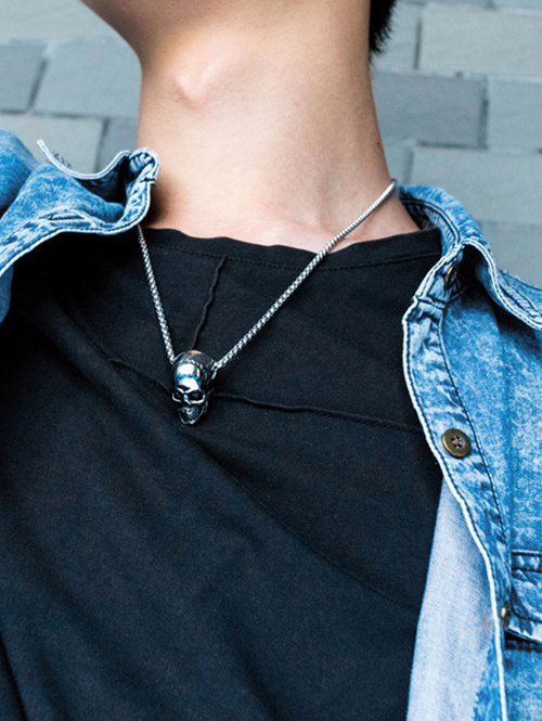Collier avec Pendentif Crâne en Acier Inoxydable Style Punk - Argent 