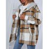Button Up Hooded Plaid Shacket - LIGHT COFFEE L