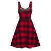 Punk Plaid Buckled Straps Flare Dress - DEEP RED M