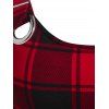 Punk Plaid Buckled Straps Flare Dress - DEEP RED M