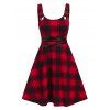 Punk Plaid Buckled Straps Flare Dress - DEEP RED XL