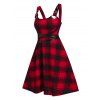 Robe Evasée à Carreaux à Bretelle Bouclée à Taille Haute - Rouge foncé XXXL