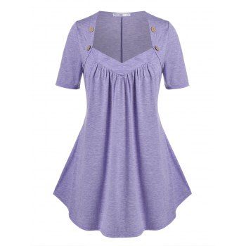 

Plus Size Mock Buttons Sweetheart Neck T-shirt, Light purple