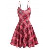 Lace Up Corset Style Longline Top and Plaid Cami Skater Dress Set - RED M