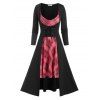 Corset Waist Lace Up Longline Top and Plaid Mini Cami Dress - BLACK XXXL
