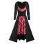 Lace Up Corset Style Longline Top and Plaid Cami Skater Dress Set - RED XXXXL