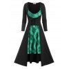 Lace Up Corset Style Longline Top and Plaid Cami Skater Dress Set - GREEN XXXL