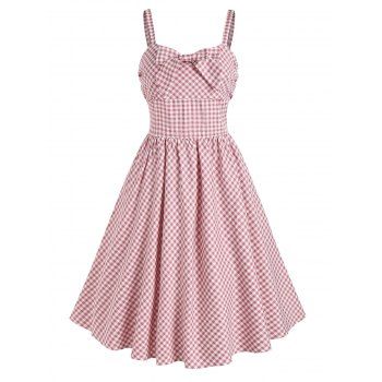 

Bowknot Gingham Ruched Swing Dress, Light pink