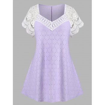 

Plus Size Lace Sleeve Broderie Anglaise T-shirt, Light purple