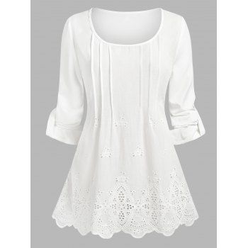 

Plus Size Broderie Anglaise Roll Up Sleeve Blouse, White
