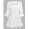 Plus Size Broderie Anglaise Roll Up Sleeve Blouse - WHITE 5X