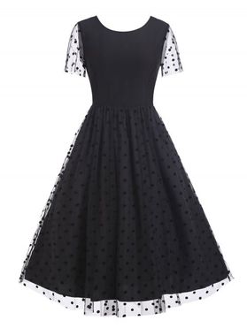 Vintage Gothic Polka Dot Sheer Mesh Overlay A Line Party Dress
