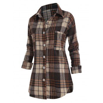 

Plaid Pocket Flannel Longline Shacket, Coffee