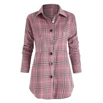 

Plaid Pocket Flannel Longline Shacket, Light pink