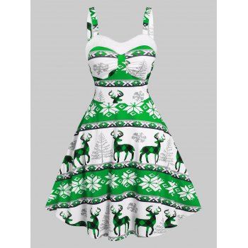 

Christmas Snowflake Elk Print Sleeveless Dress, Deep green