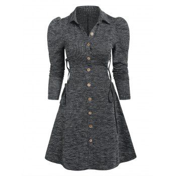 

Gigot Sleeve Lace Up Mini A Line Dress, Dark gray