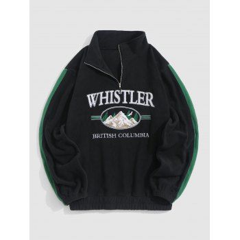 

Letter Embroidery Contrast Patch Polar Fleece Sweatshirt, Black