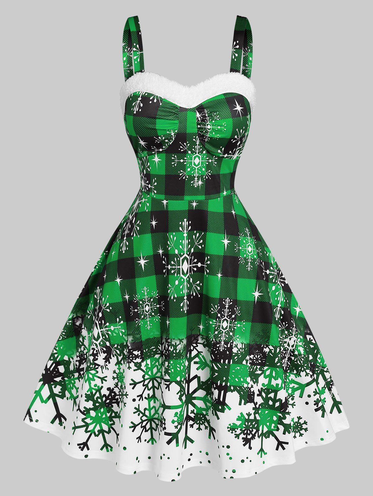 Christmas Party Dress Plaid Snowflake Print Sleeveless Dress - GREEN XXL