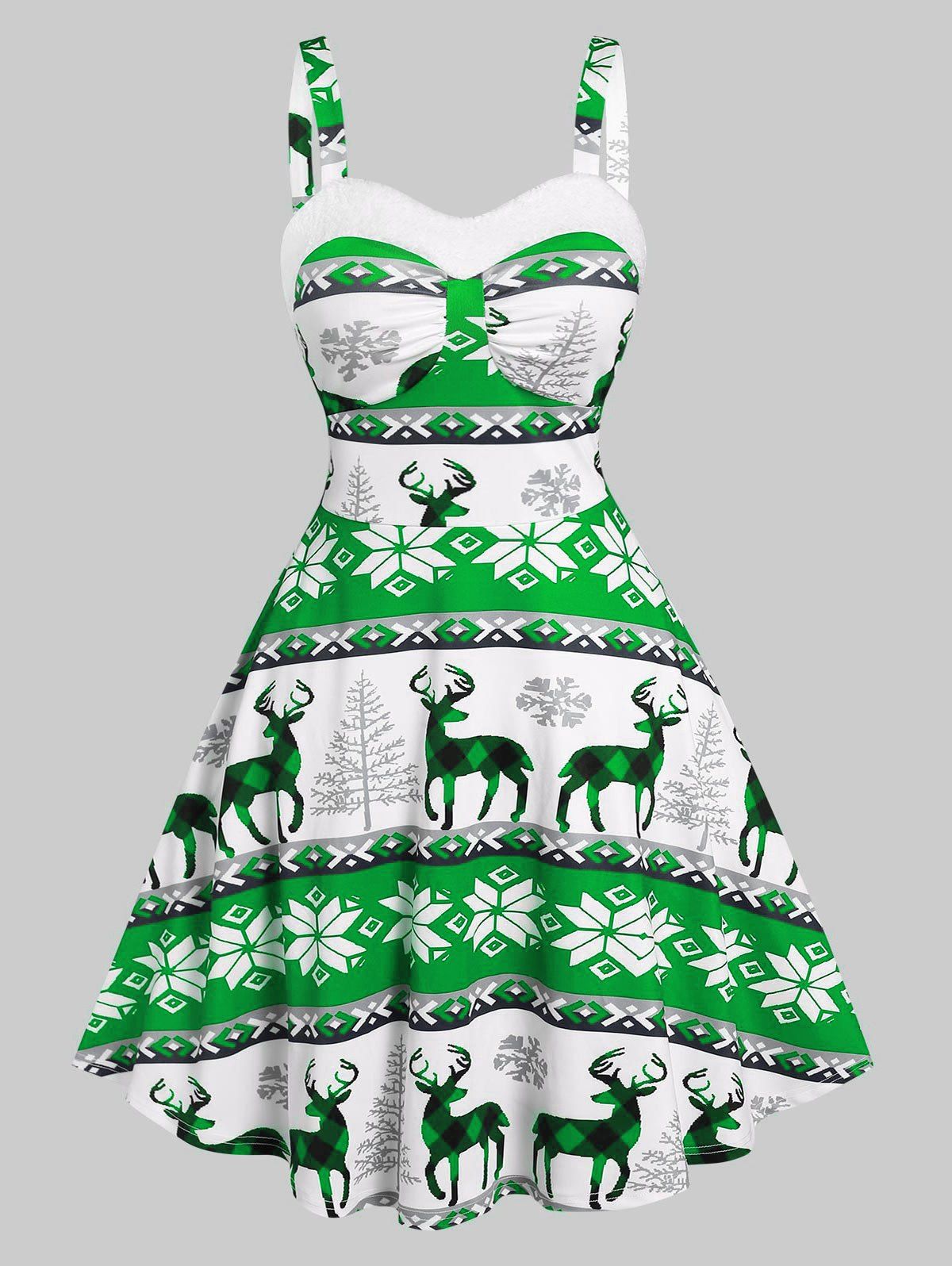 Christmas Snowflake Elk Print Sleeveless Dress - DEEP GREEN S
