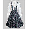 Knee Length Plaid Pinafore Dress with Bowknot Collar Blouse - RED M