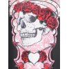 T-shirt à Imprimé Crâne Floral à Manches Rayées Grande Taille - Noir 3X