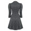 Gigot Sleeve Lace Up Mini A Line Dress - DARK GRAY M