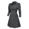 Gigot Sleeve Lace Up Mini A Line Dress - DARK GRAY L