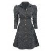 Mini Robe Ligne A Manches Gigot à Lacets - Gris Foncé XXL