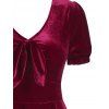 V Neck Bowknot Velour Dress - DEEP RED XL