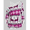 Christmas Deer Snowflake Print T-shirt with Flower Lace Cami Top - PURPLE XXL