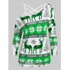 Christmas Deer Snowflake Print T-shirt with Flower Lace Cami Top - GREEN M
