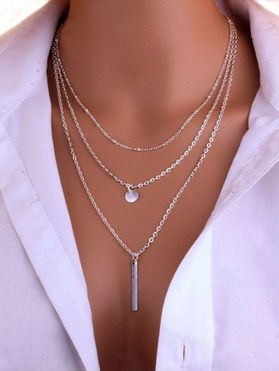Round Bar Charm Layered Chain Necklace