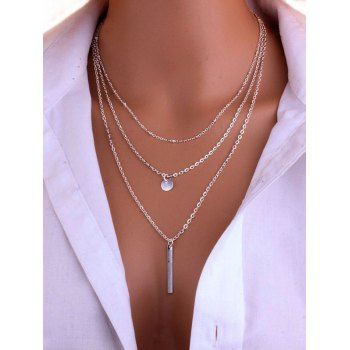 

Round Bar Charm Layered Chain Necklace, Silver
