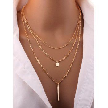 

Round Bar Charm Layered Chain Necklace, Golden