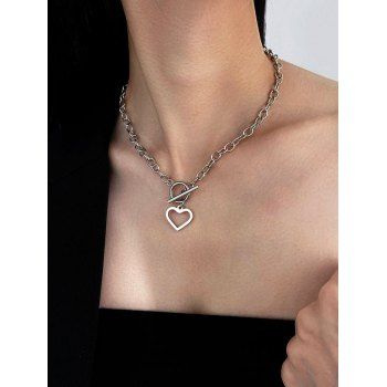 

Hollow Heart Thick Chain Toggle Necklace, Silver
