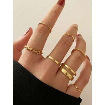 

7 Pcs Minimalist Hollow Chain Alloy Ring Set, Golden
