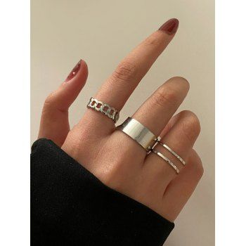 

3 Pcs Hollow Chain Shape Open Ring Set, Silver