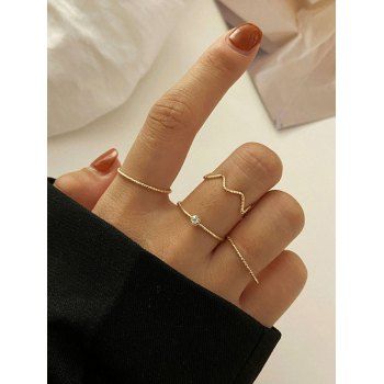 

5 Pcs Minimalist Engraved Rhinestone Ring Set, Golden