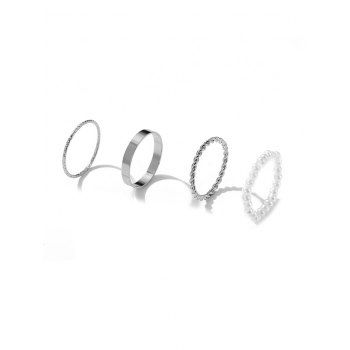 

4 Pcs Twist Alloy Faux Pearl Beading Ring Set, Silver