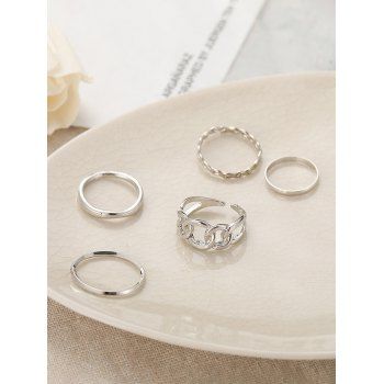

5 Pcs Twisted Hollow Chain Shape Ring Set, Silver