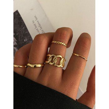 

5 Pcs Twisted Hollow Chain Shape Ring Set, Golden