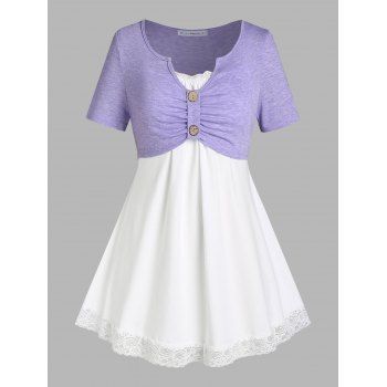 

Plus Size Ruched Faux Twinset T-shirt, Light purple