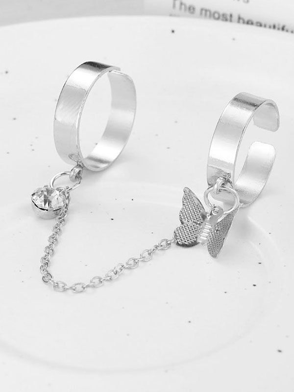 Butterfly Rhinestone Chain Combination Open Ring - SILVER 