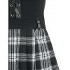 Gothic Lace Up O Ring Plaid Dress - BLACK XL
