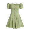 Robe Boutonnée à Epaule Dénudée en Ligne A - Vert clair L