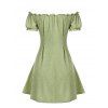 Off Shoulder Frilled Puff Sleeve A Line Dress - LIGHT GREEN XL