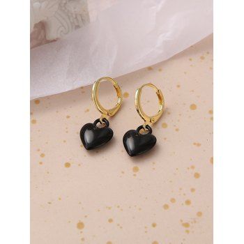 

Heart Charm Small Hoop Drop Earrings, Black