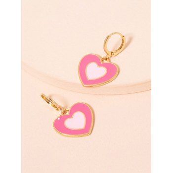 

Colorblock Heart Pendant Huggies Earrings, Pink
