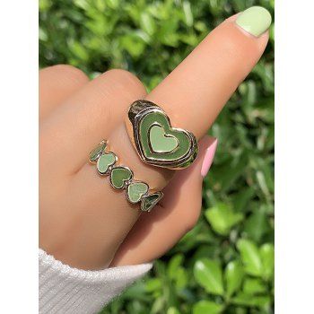 

2 Pcs Heart Colorblock Glazed Ring Set, Multicolor a