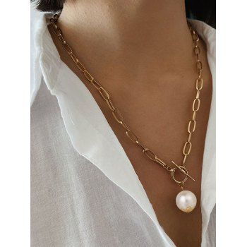

Retro Faux Pearl Pendant Toggle Necklace, Golden